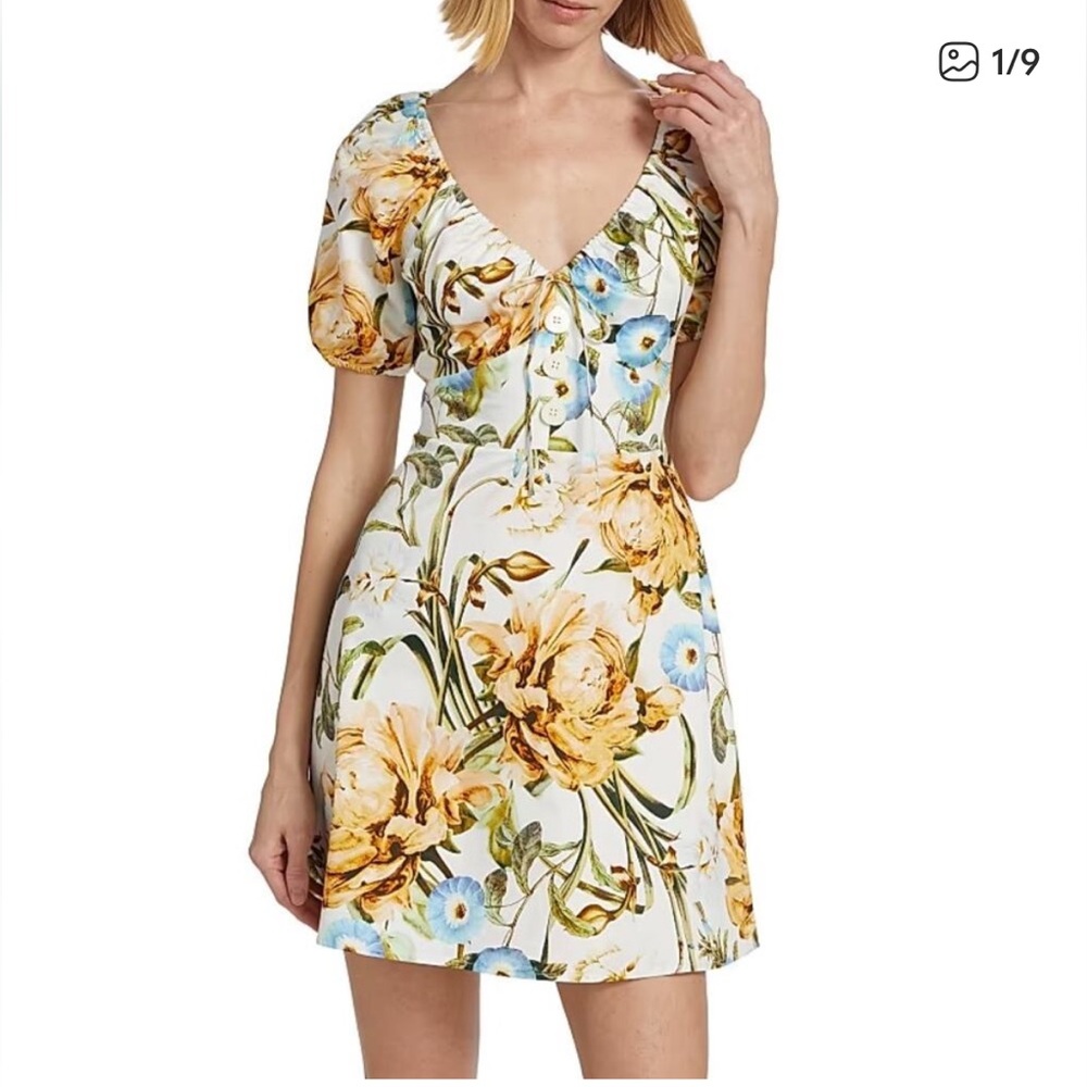 Favorite Daughter White Floral Mini Dress with Yellow & Blue Blossoms